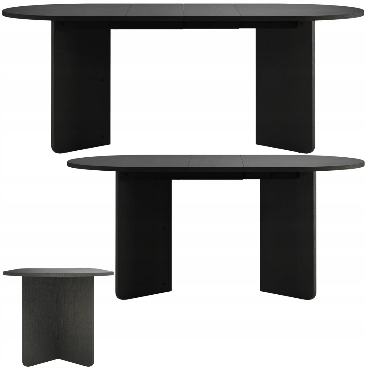 Stół Rozkładany Owalny Dwa Wkłady Powiększające Blat 140-200 x 90 cm Czarny