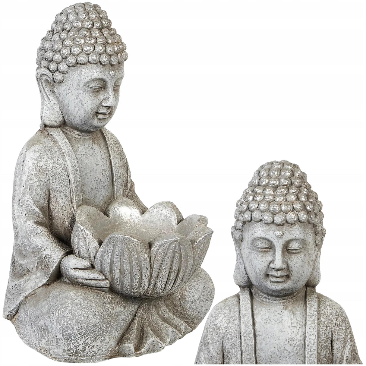 Figurka Ogrodowa Dekoracyjna do Ogrodu Wnętrza Ozdobna Siedzący Budda Szary