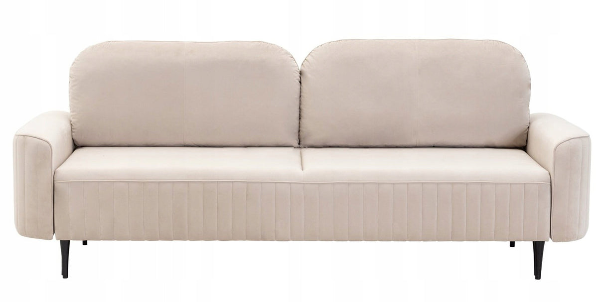 Sofa Rozkładana z Pojemnikiem na Pościel Welurowa Salonowa Beżowa 244x102cm