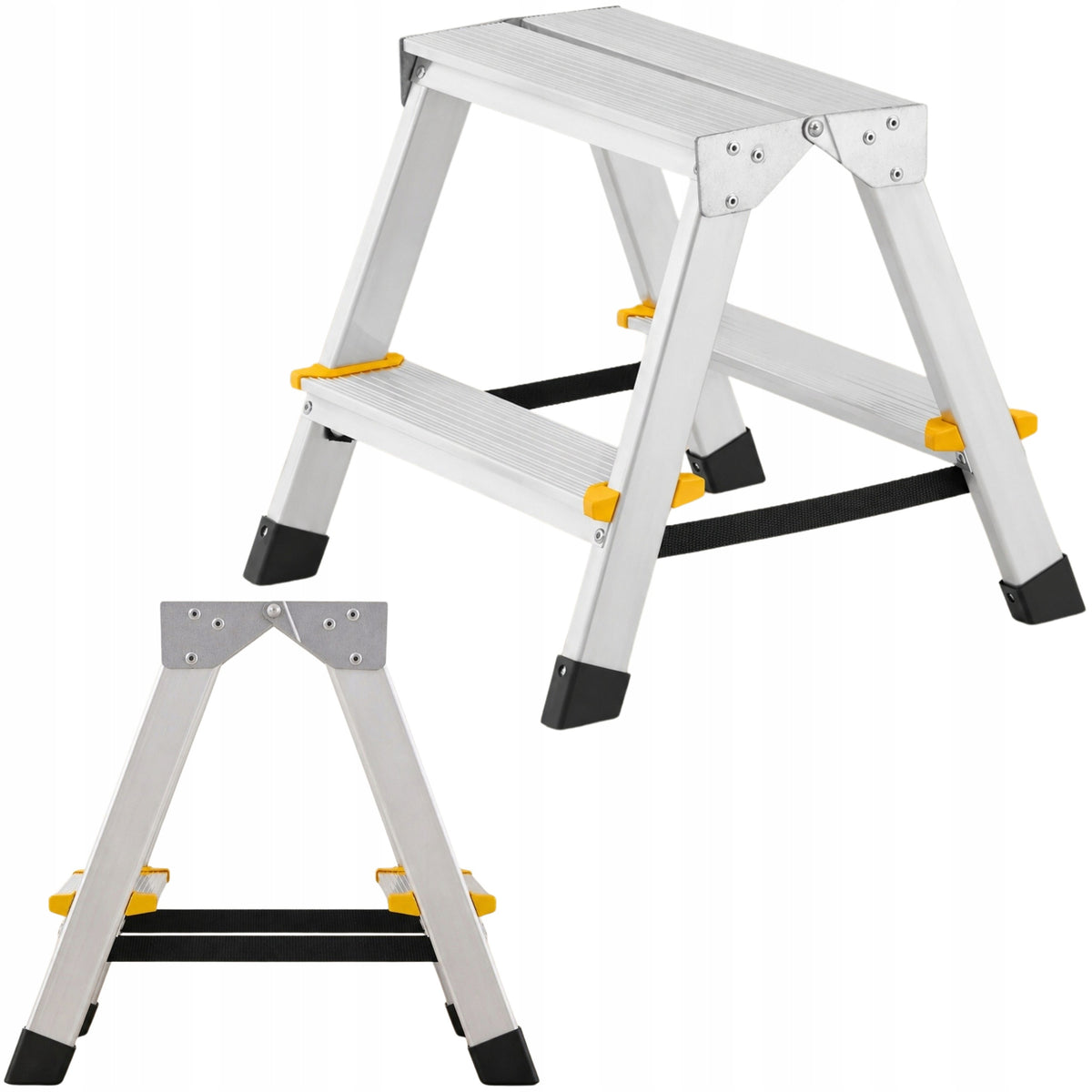 Drabina Aluminiowa Domowa Dwustronna Składana 2x2 Stopnie Taboret do 238 cm