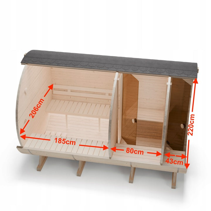 Sauna Ogrodowa Zestaw Drewno Szwedzkie Beczka 340cm z Piecem i Balią 120 cm