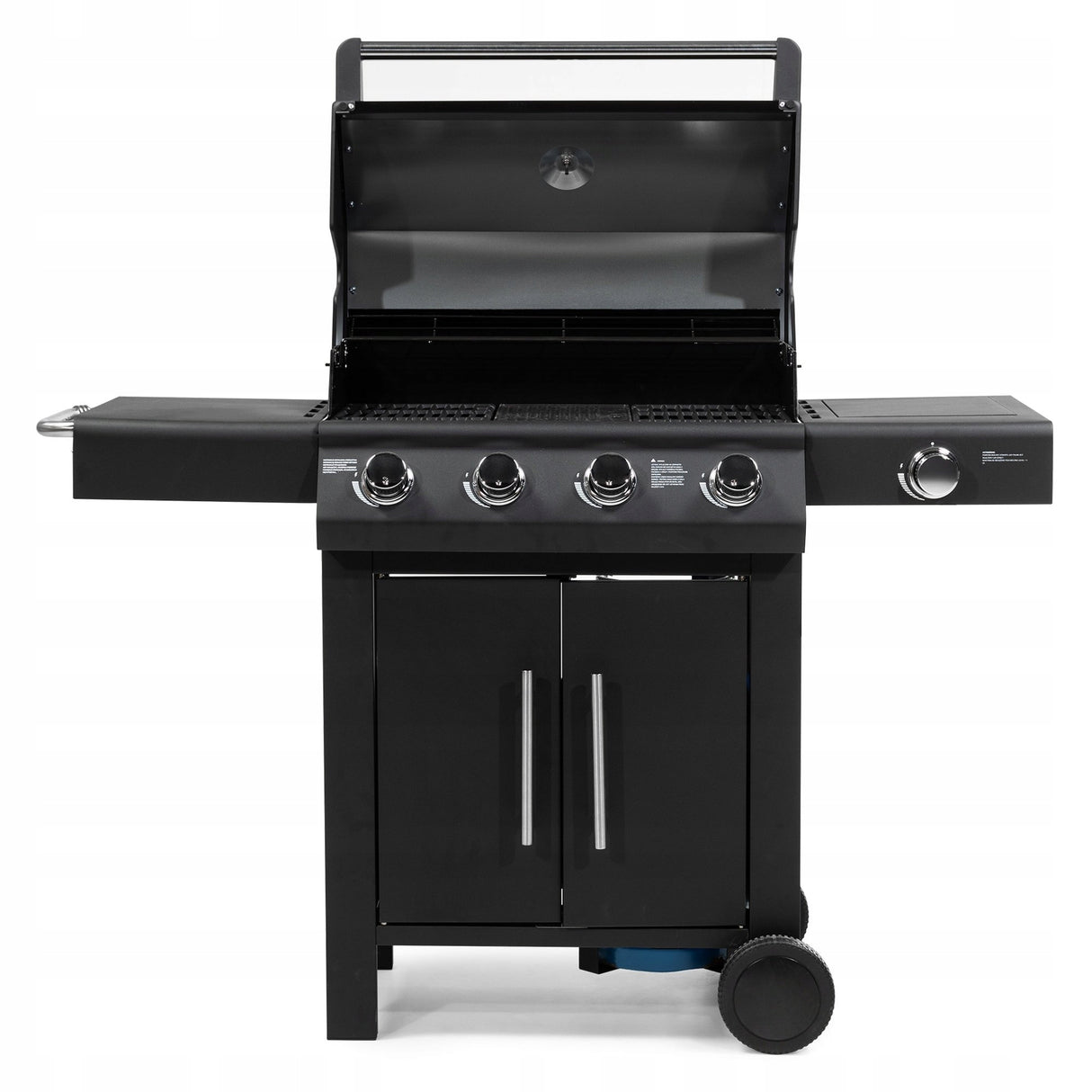 Grill Gazowy Ogrodowy z Kuchenką Boczną Żeliwny + Pokrowiec 17 kW Czarny
