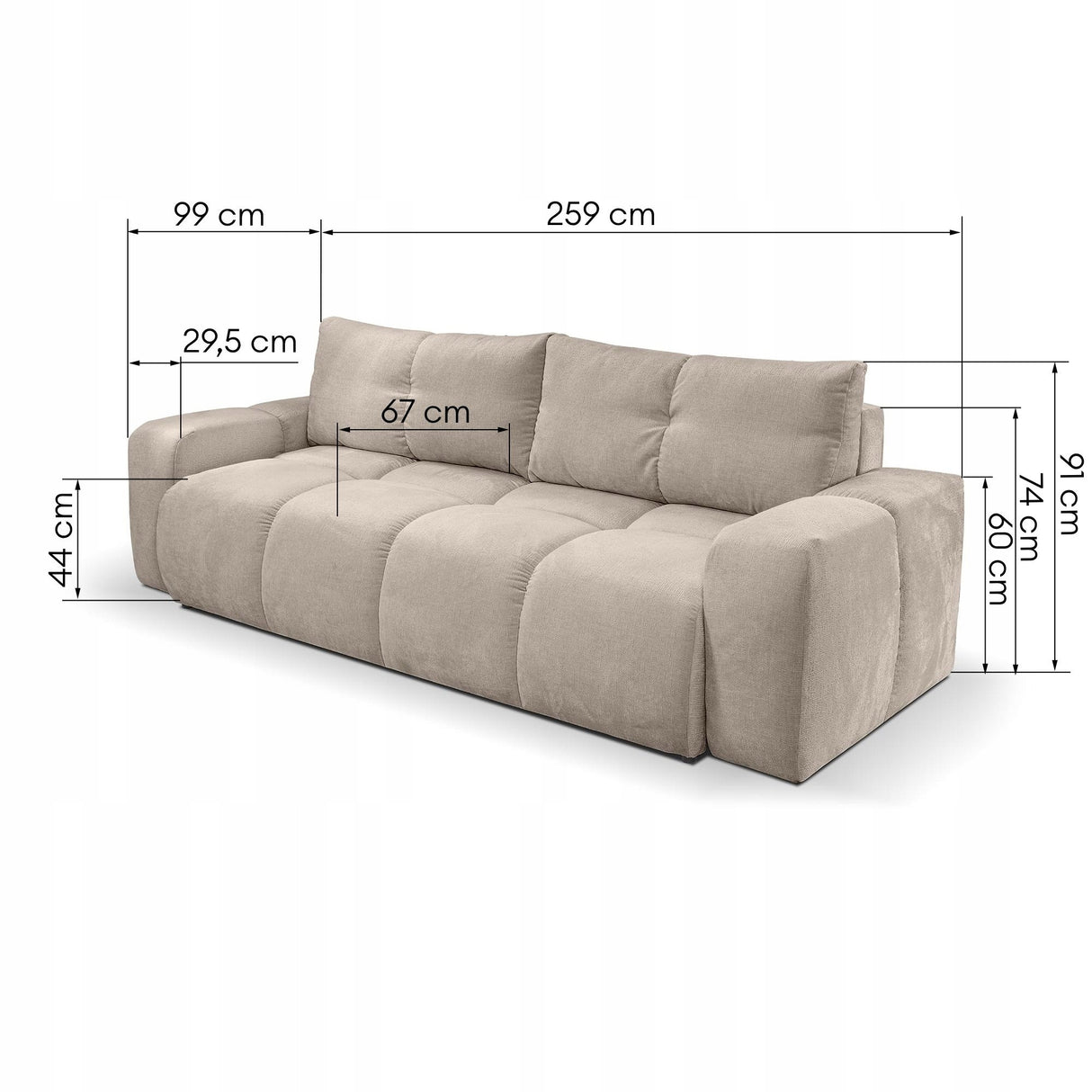 Sofa z Funkcją Spania i Pojemnikiem Beżowa Tkanina Perfect Harmony 59