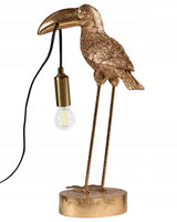 Lampa Złota Stołowa w Kształcie Tukana Elegancka Lampka Mosiądz 42 cm Tukan