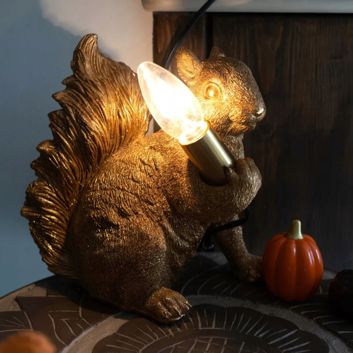 Lampa Stołowa Złota Wiewiórka Lampka Nocna Elegancka w Kształcie Wiewiórki