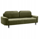 Sofa Rozkładana z Pojemnikiem na Pościel Welurowa Zielona 244x102 cm