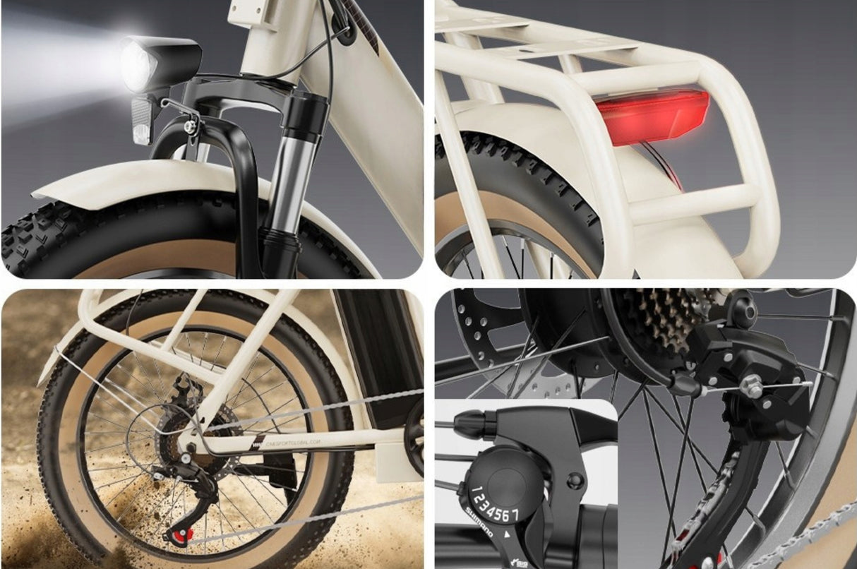 Rower Elektryczny w Stylu Retro Biały Miejski 250W 48V 17Ah Koło 20" Cali