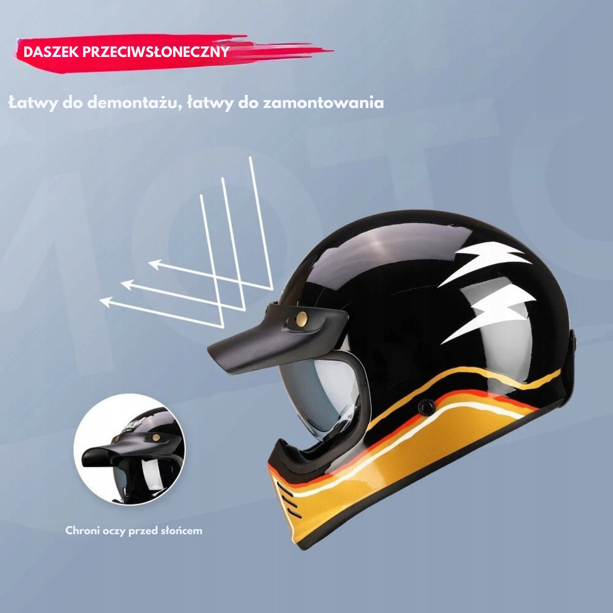 Kask Motocyklowy Pełna Twarz Vintage Retro Oddychający Motocross Rozmiar XL