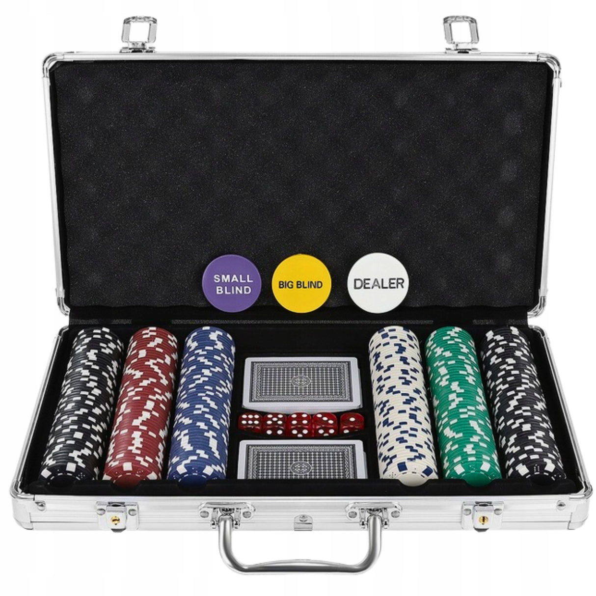 Zestaw do Pokera Żetony 300 Żetonów Texas Poker Karty Mocny Kostki Walizka