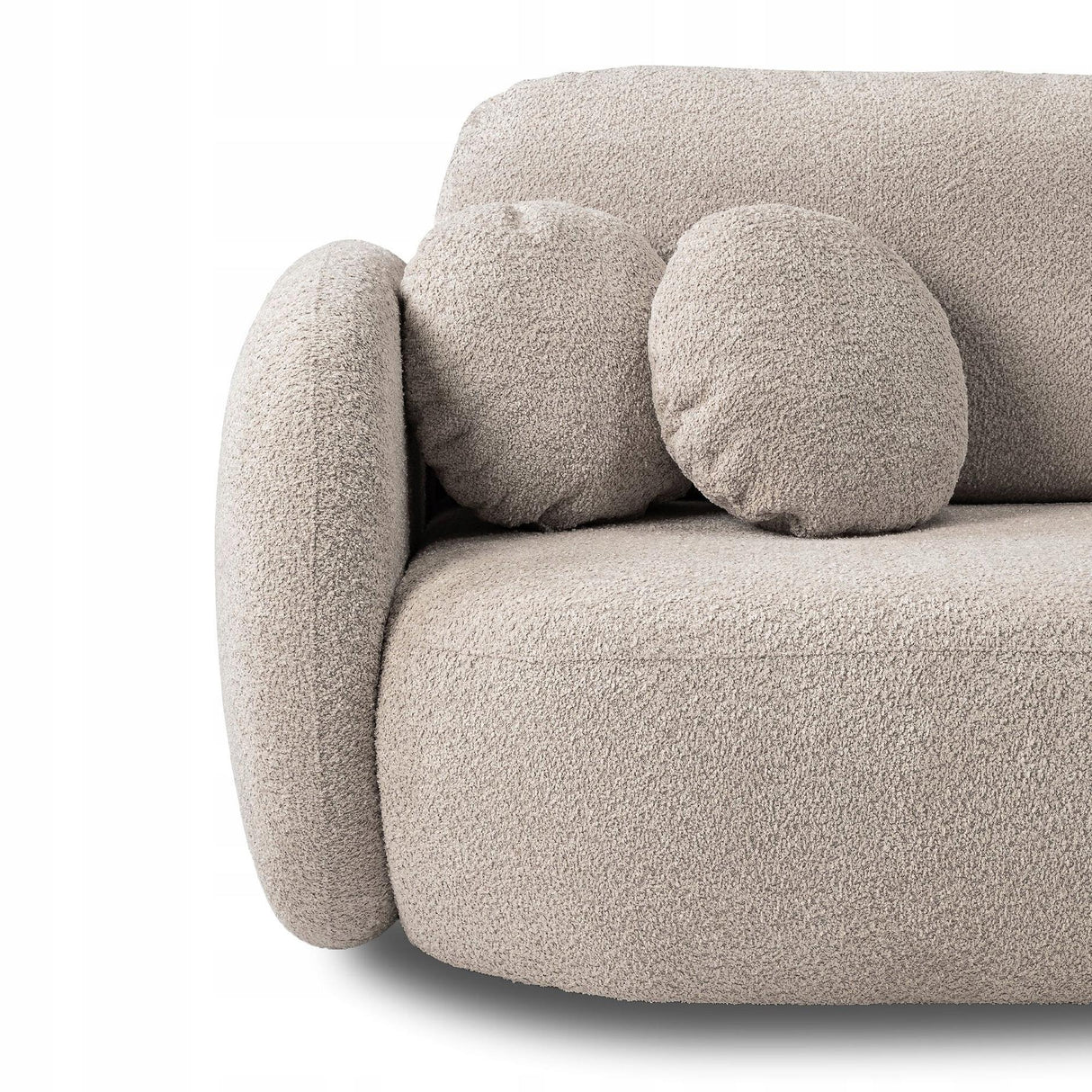 Sofa Rozkładana z Pojemnikiem na Pościel Obły Kształt Boucle Beżowa 238x101