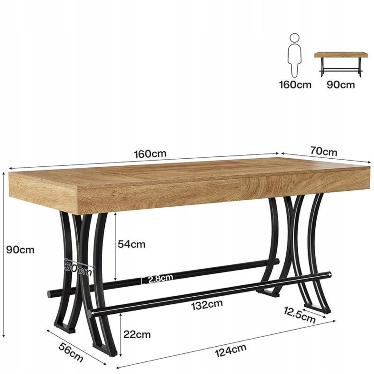 Stół Kuchenny Industrialny LD0037 Brązowy 70x160x90 cm Prostokątny Trwały