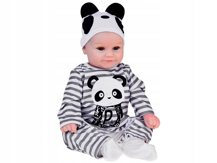 Lalka Chłopiec jak Żywa Ubrana Kombinezon Miękka Urocza Panda Prezent 45 cm