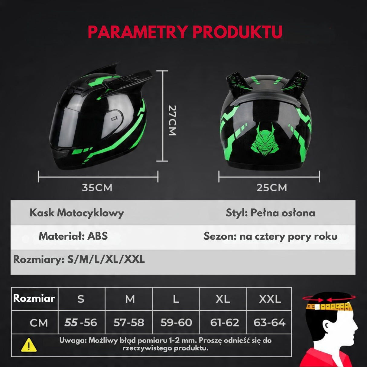 Kask Motocyklowy Pełnotwarzowy Wielokolorowy Pełna Twarz Pełny Rozmiar XXL