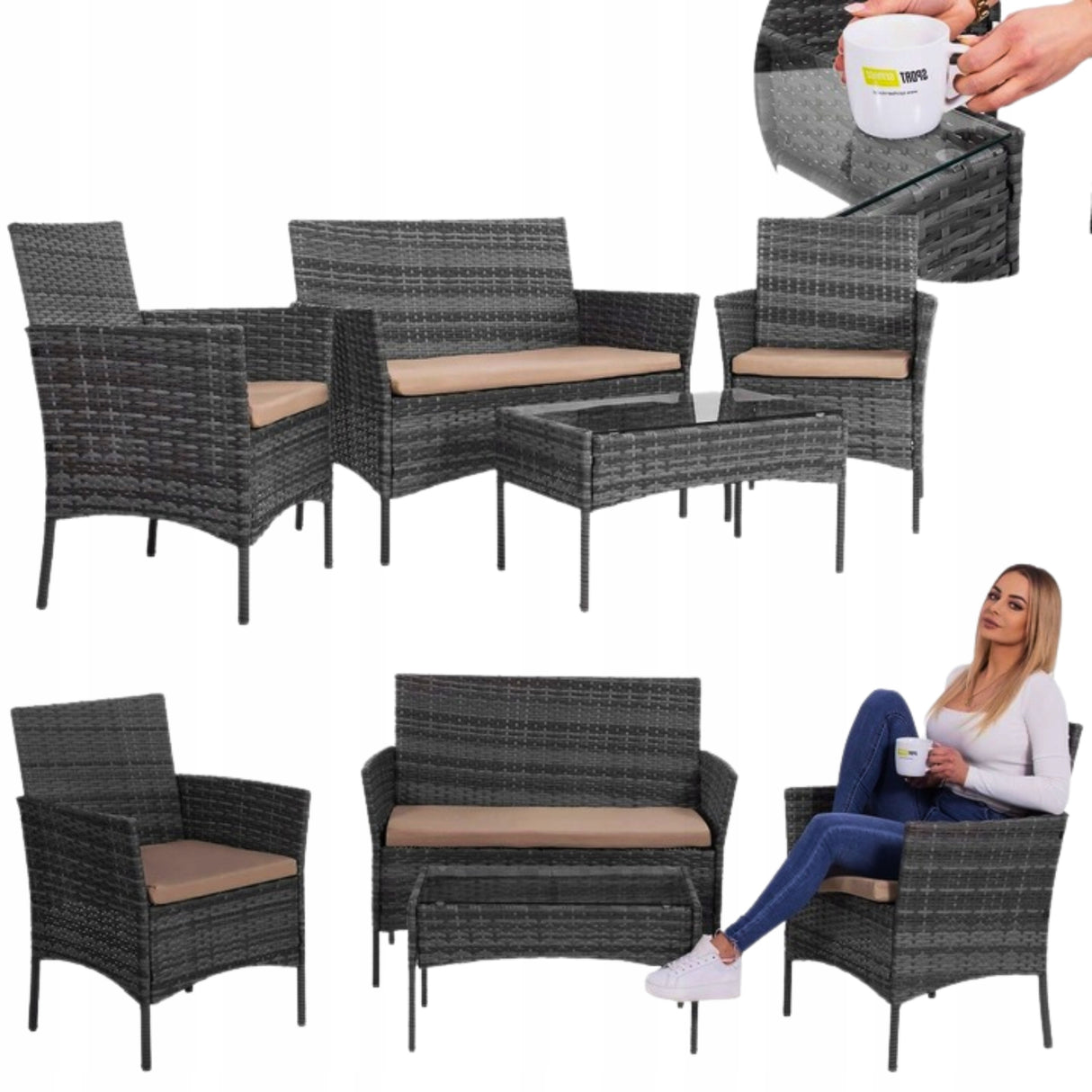 Meble Ogrodowe Zestaw Sofa Stolik Fotele Rattanowe Komplet Mebli Na 5 Osób