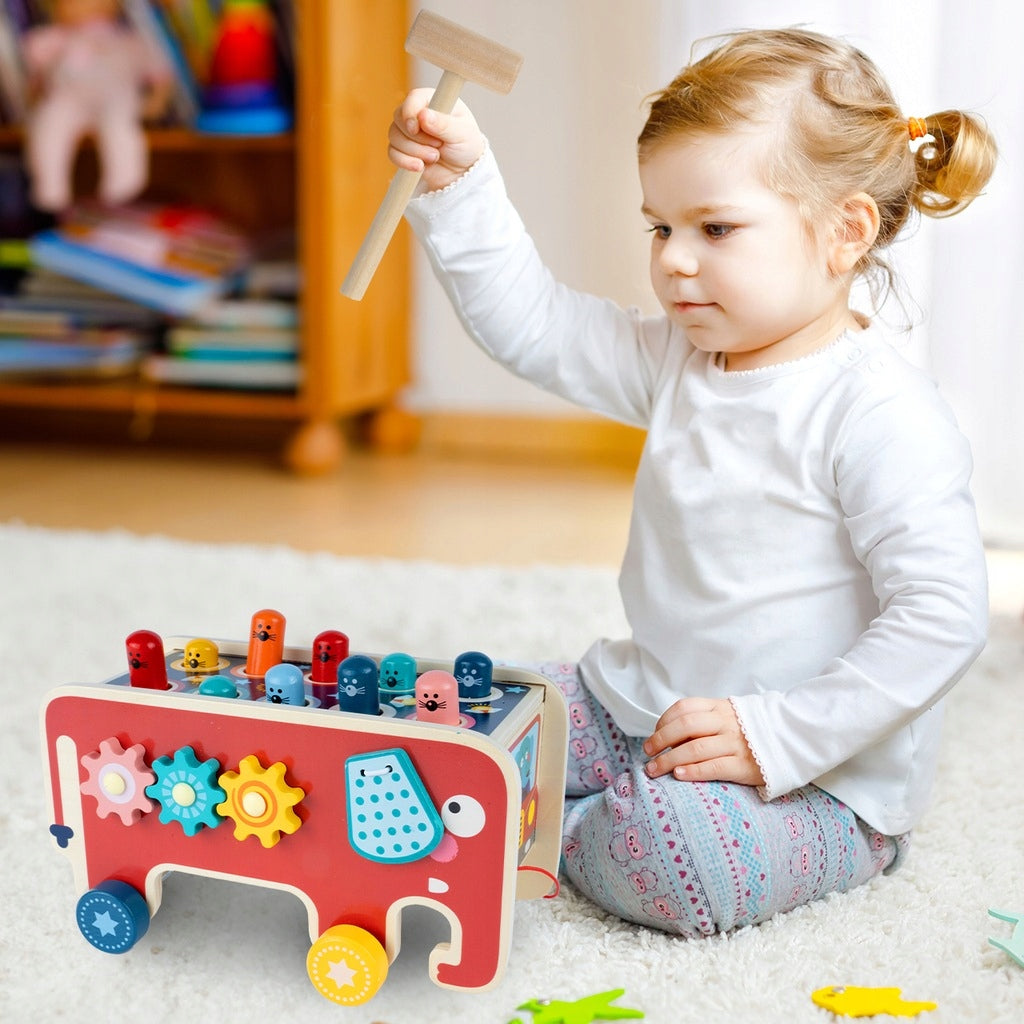 Gra Układanka Drewniana Edukacyjna Słonik Kostka Wbijak Słoń Montessori