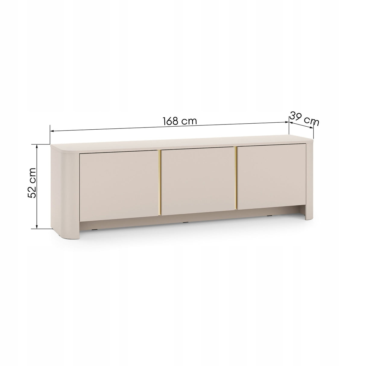 Szafka RTV Zaokrąglone Kształty Nowoczesny Design Cashmere Gold 168x39 cm