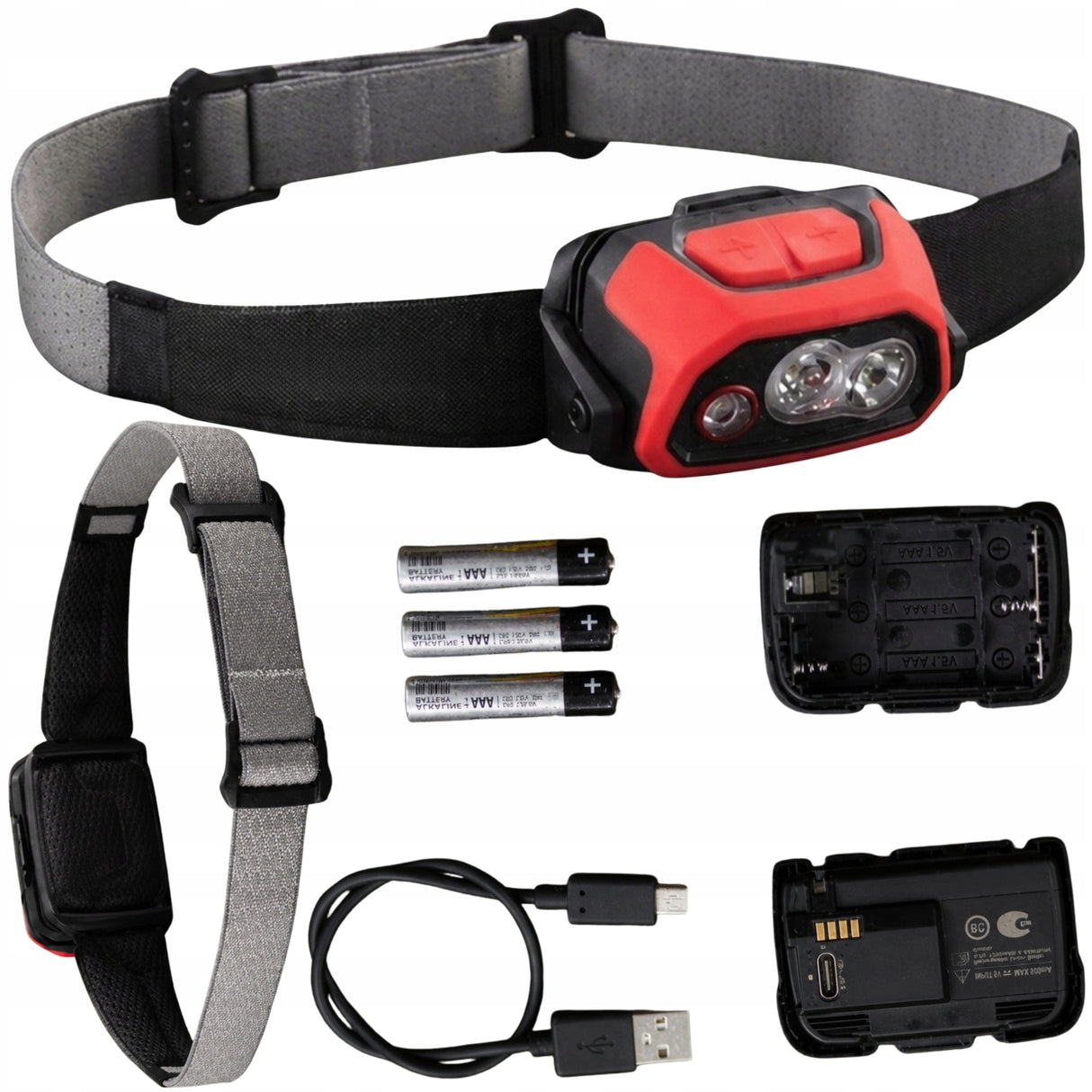 Lampka Czołowa Trekkingowa Czołówka USB V3 o Mocy 600 Lumenów Czerwona