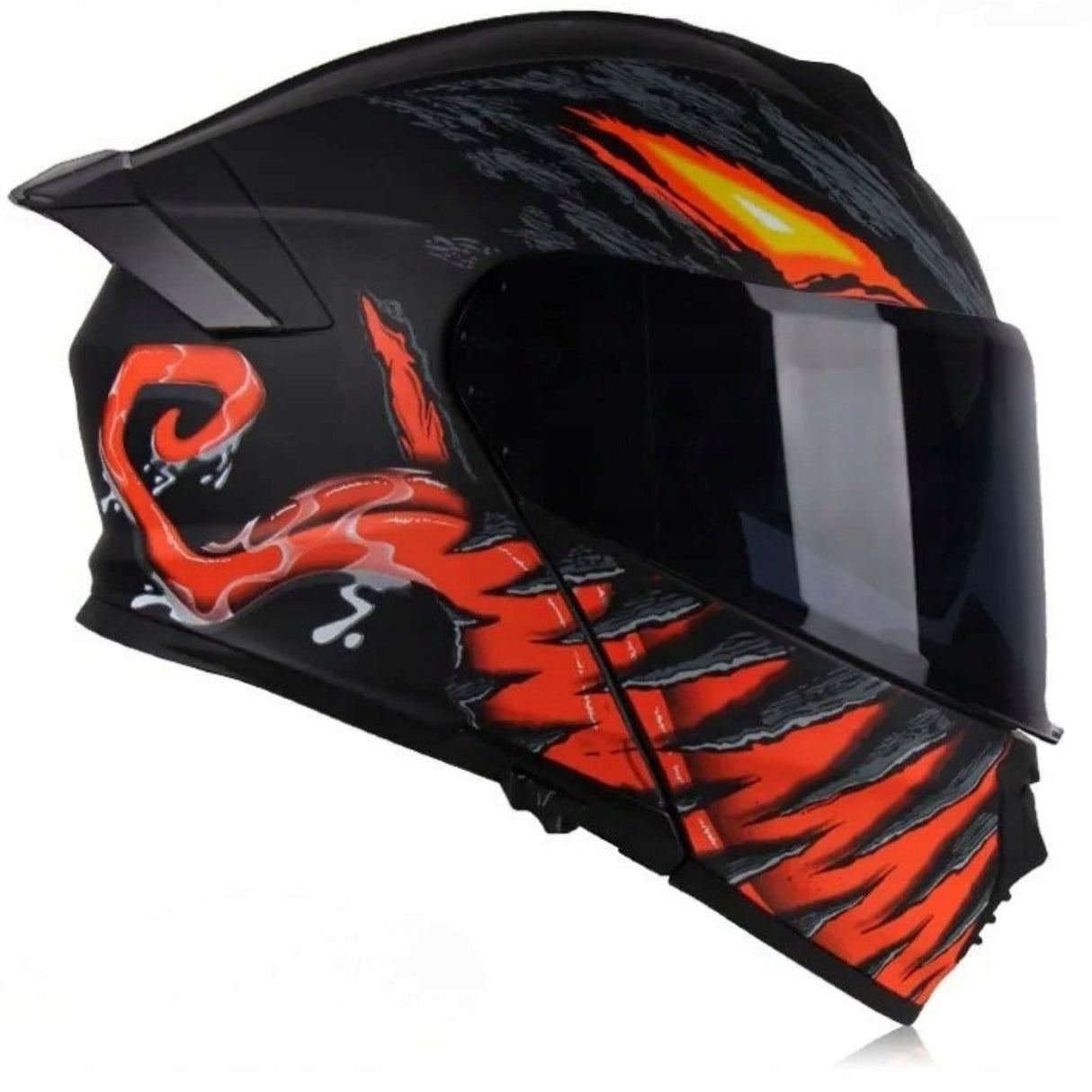 Kask Motocyklowy Szczękowy Czarny-Pomarańcz Podwójnie Przeciwsłoneczny XXL