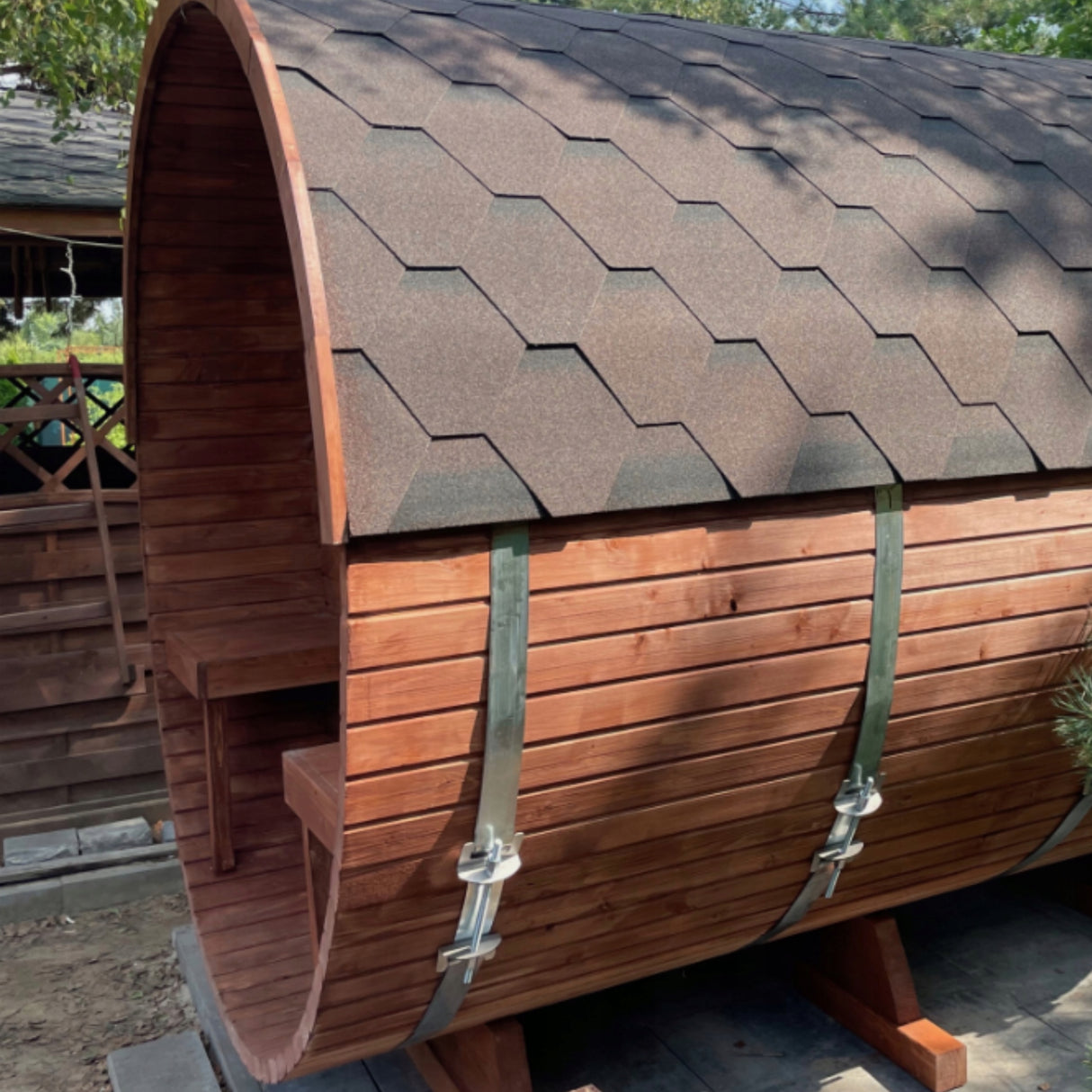 Sauna Ogrodowa Beczka ze Szwedzkiego Drewna Samodzielny Montaż 240x220 cm