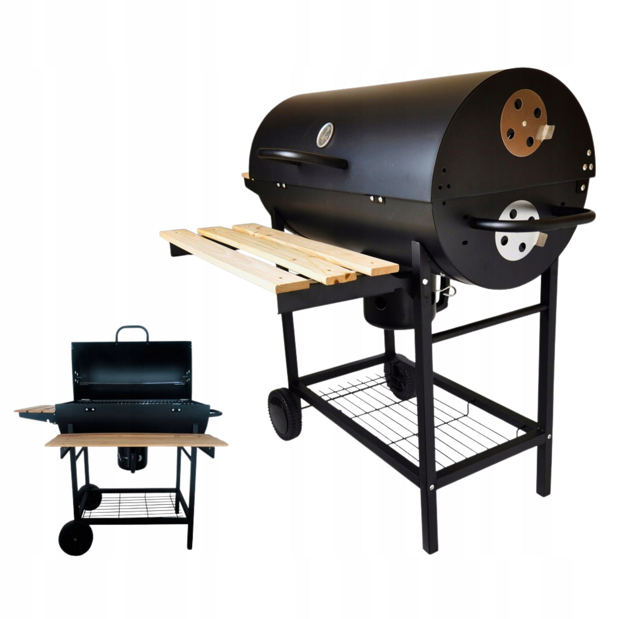 Grill Węglowy Ogrodowy Popielnik Pokrowiec 71 x 36 cm 3 Ruszty Termometr