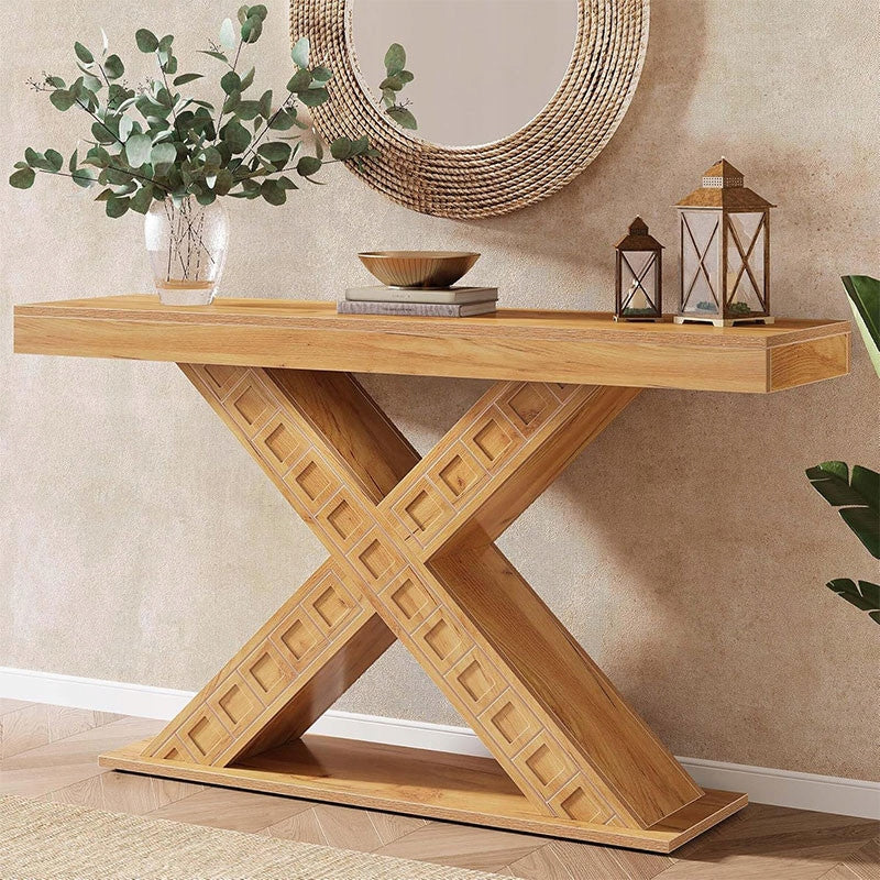 Stolik Konsolowy HOGA-ZF0002 Rustykalny Brąz 33,7x145,1x81,4 cm Płyta MDF