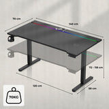 Biurko Gamingowe Elektryczne Regulowane Pilot RGB LED Karbon Czarne 140 cm