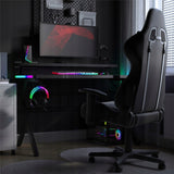 Biurko Gamingowe dla Gracza Młodzieżowe z Nadstawką+Uchwyty RGB LED Czarne