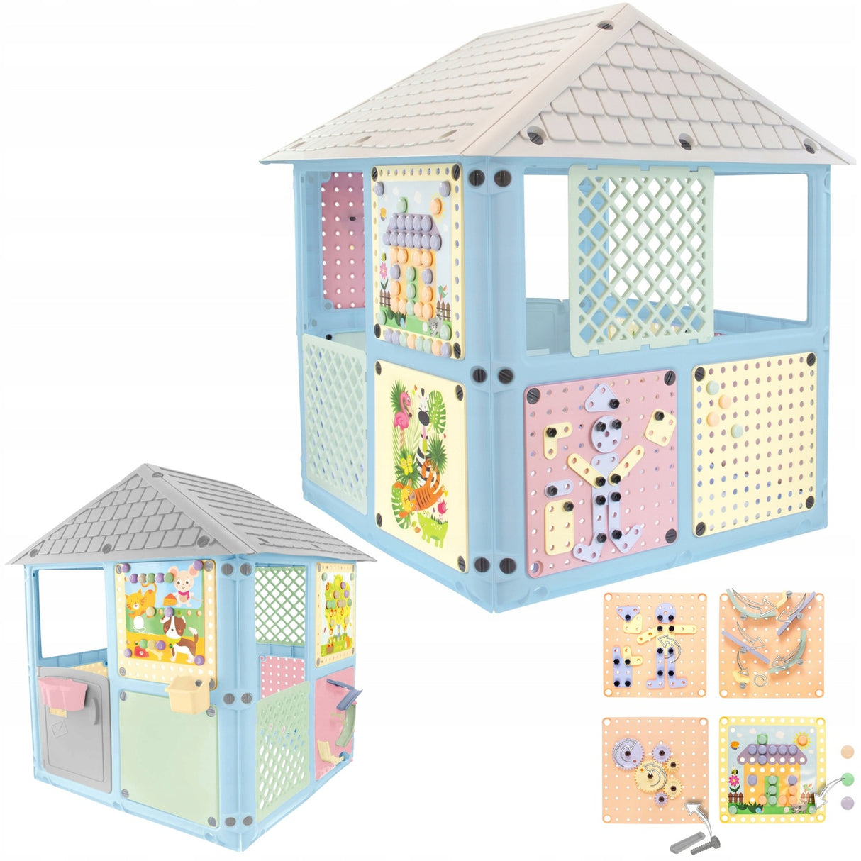 Domek Ogrodowy Dla Dzieci 6 Paneli Zabaw KOLOROWY 128 x 115 x 106 cm
