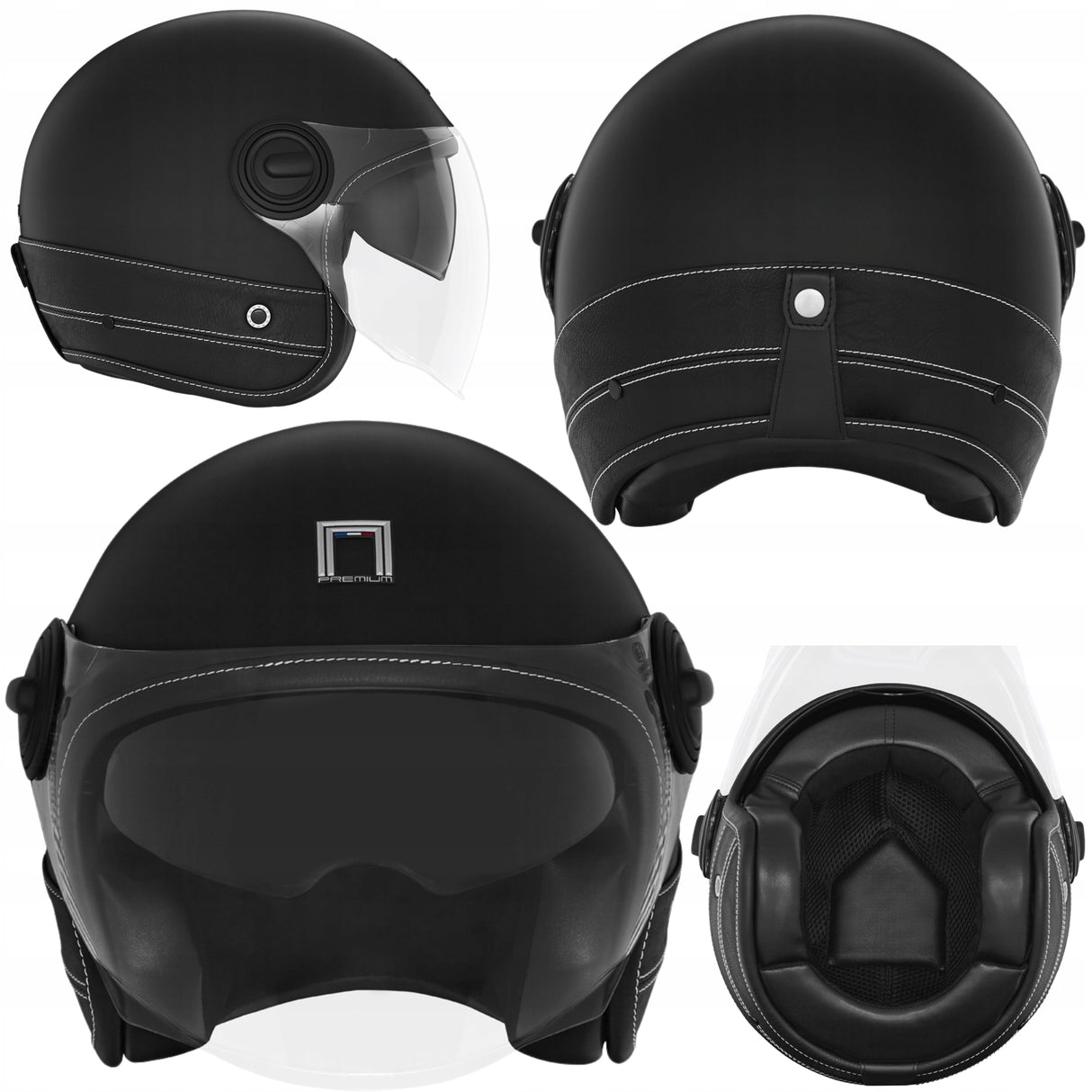 Kask Motocyklowy Elegancki Premium Czarna Skóra Nox Czarny L
