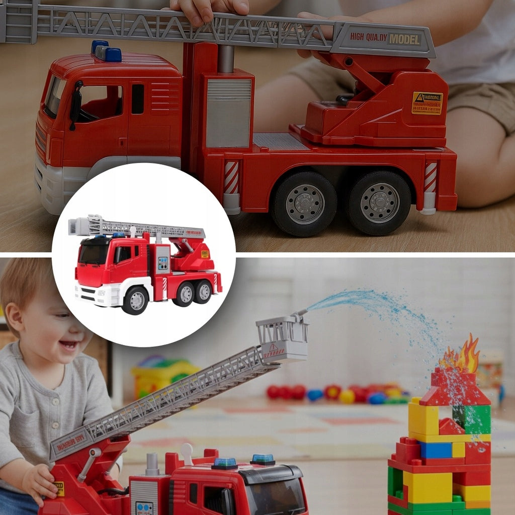 Strażacki Wóz Samochód Straży Pożarnej Auto Duży Leje Wodę Światło Dźwięk