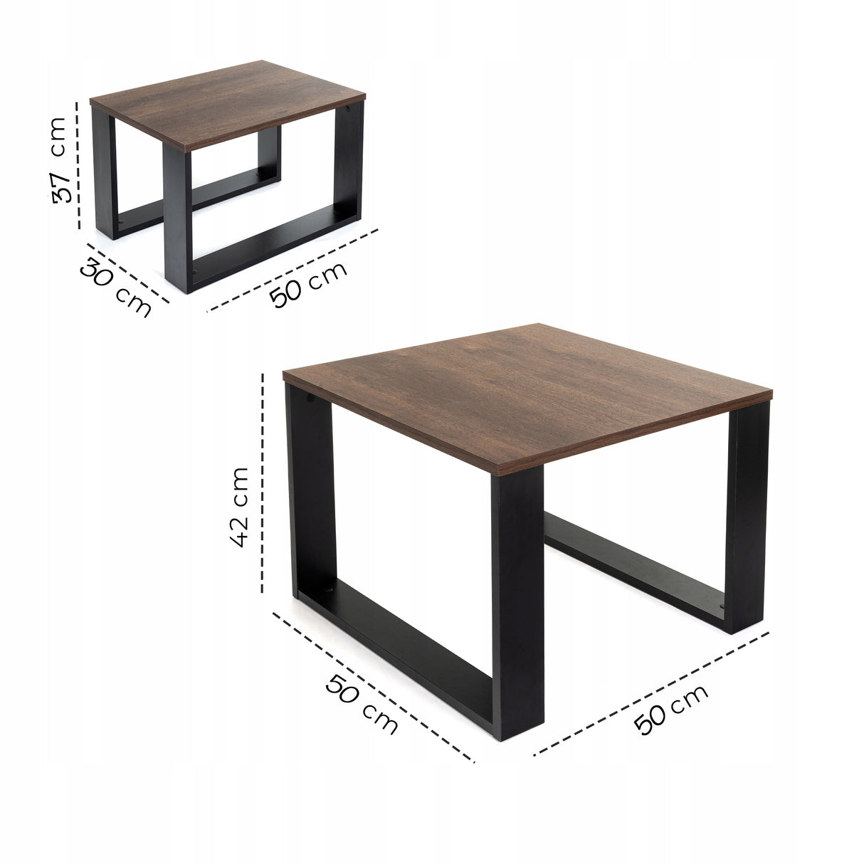 Zestaw 2 Stoliki Kawowe Loft Retro Dąb Brown Craft Kwadrat 2 Poziomy 60x60
