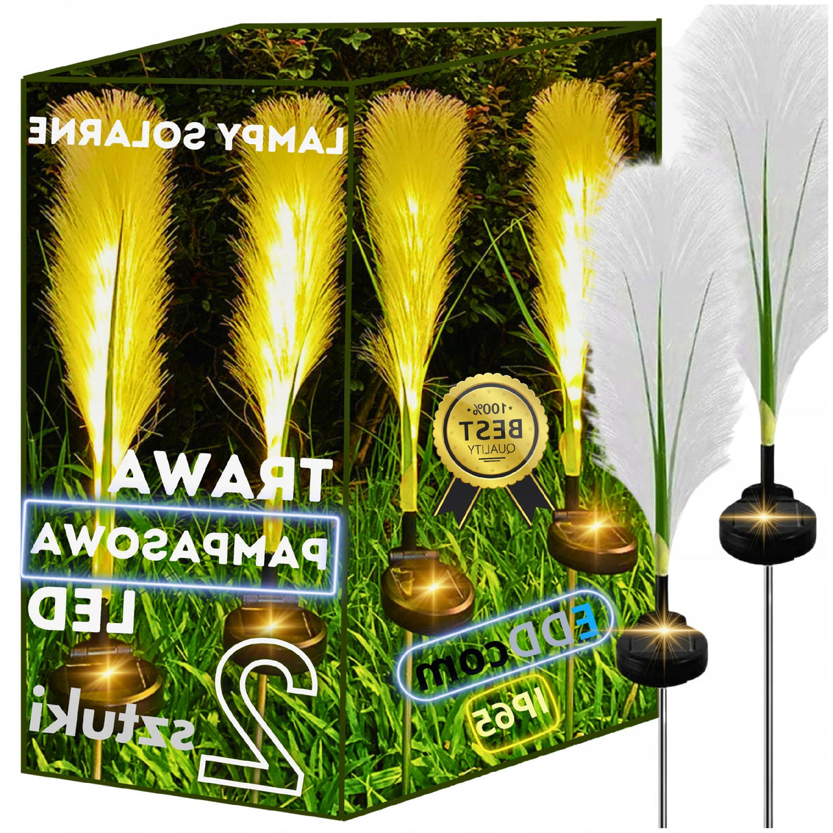 LAMPA OGRODOWA SOLARNA LED TRAWA PAMPASOWA ŚWIETLNA WBIJANA OZDOBA 2 Sztuki