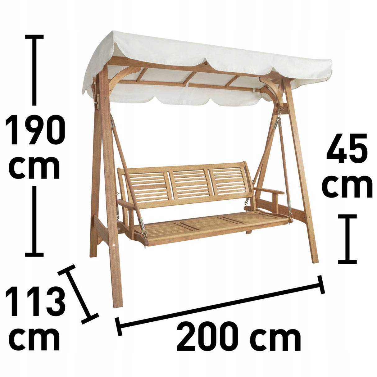 Huśtawka Ogrodowa Eukaliptus Poliester Dwuosobowa 200x113x190 cm 295 KG
