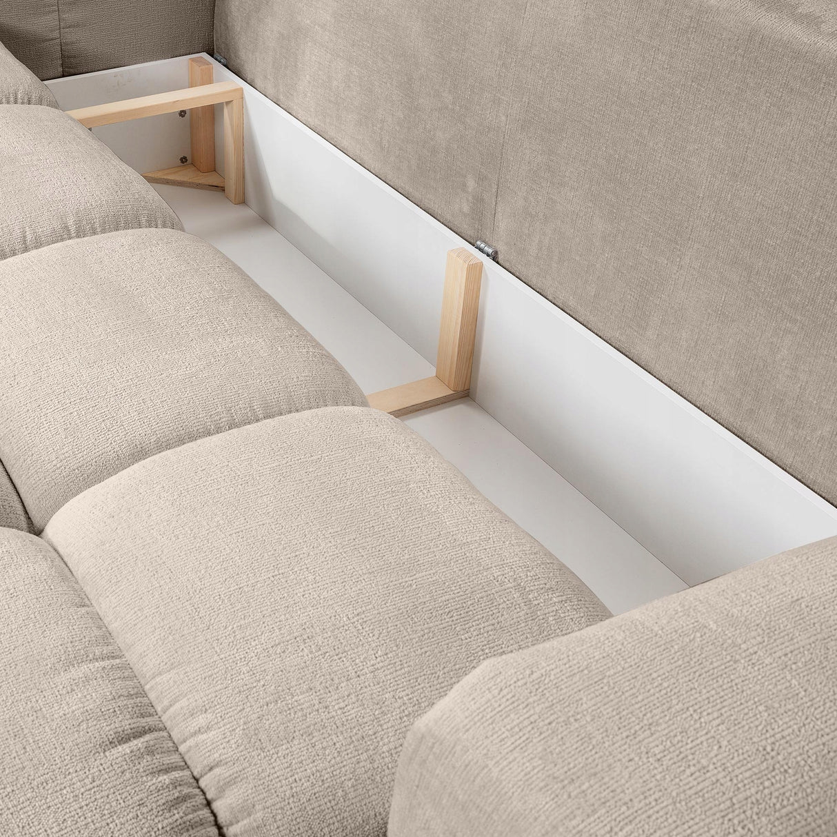 Sofa z Funkcją Spania i Pojemnikiem Beżowa Tkanina Perfect Harmony 59