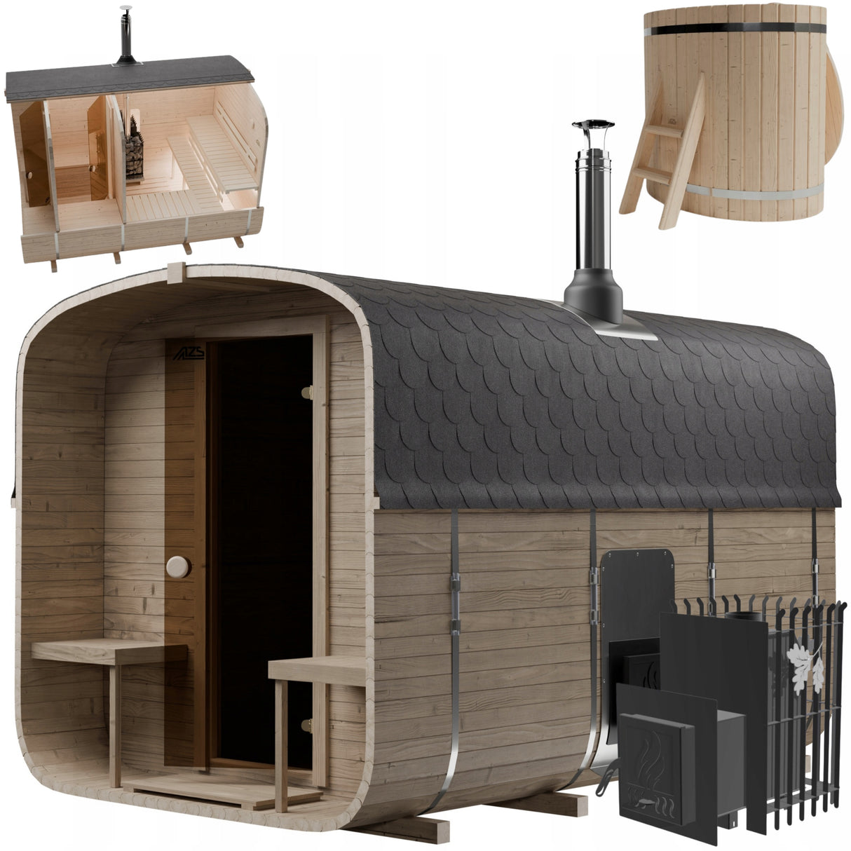 Sauna Ogrodowa z Piecem na Drewno i Balią Szwedzkie Drewno Quadro 340 cm