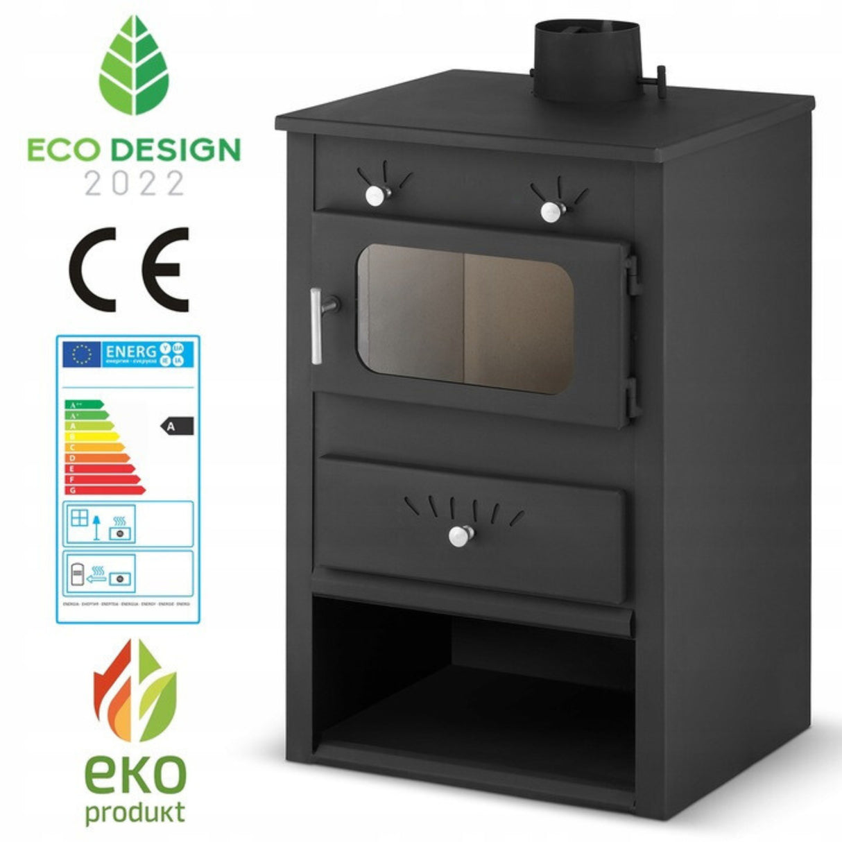Piec Kominek Szamotowy Piecyk Wolnostojący Stalowy Koza 7 kW Czarny Żeliwny