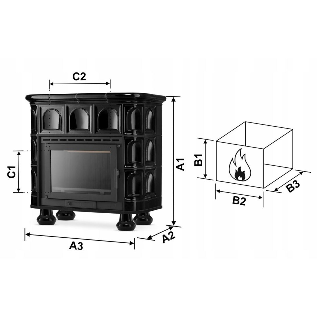 Piec Kaflowy Kominek Koza Żeliwny Stalowy Ceramiczny 13kW Obudowa Kominkowa