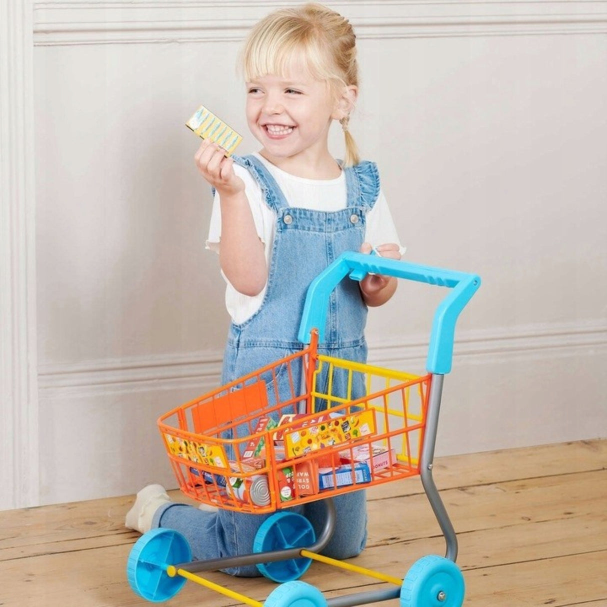 Wózek Zakupowy Supermarket Koszyk dla Dzieci Zestaw Sklepowy Akcesoria 50cm