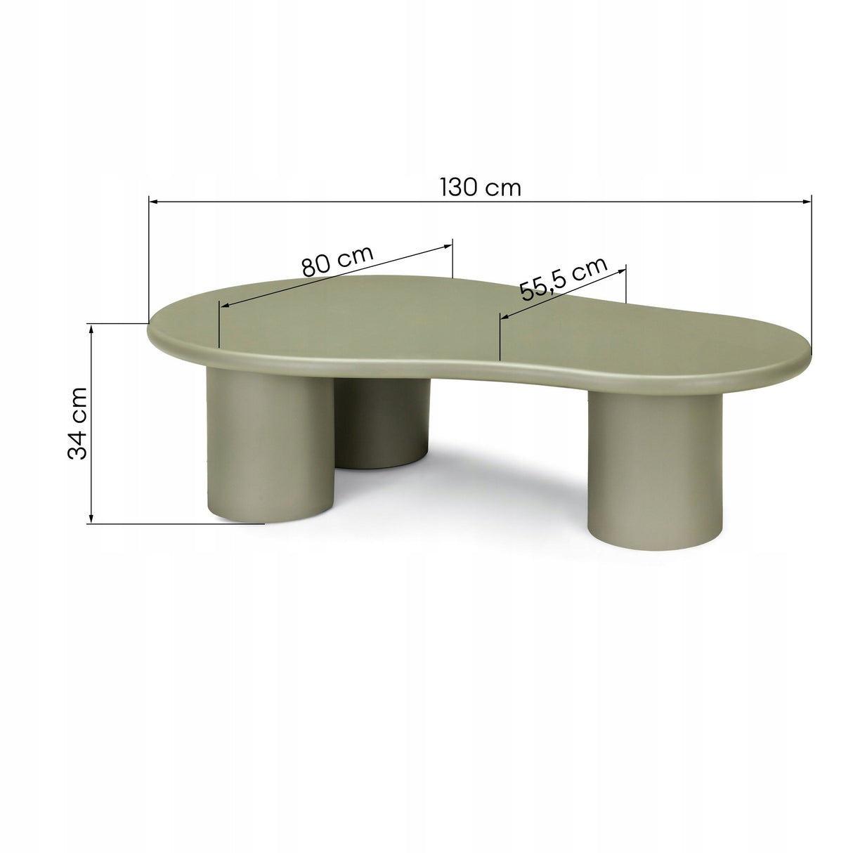 Stolik Kawowy Matowy Obłe Kształty Oryginalny Design Stabilny Oliwkowy