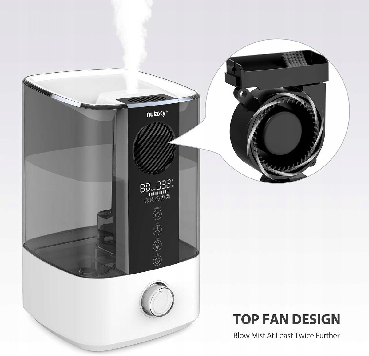 Nawilżacz Powietrza Nulaxy Top Fan Ultradźwiękowy Pojemność 4,5 l Timer