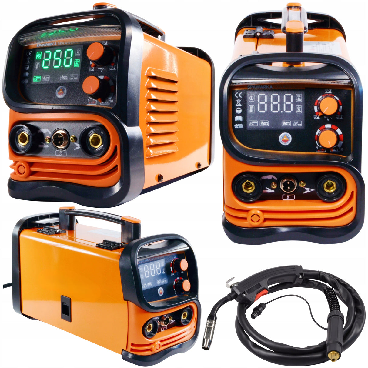 Migomat Bezgazowy Inwertor Spawarka Zestaw 4w1 Moc 250A Euro LCD IGBT