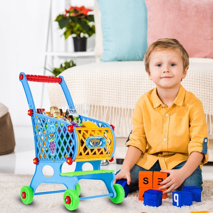 Wózek Koszyk Zakupowy Marketowy dla Dzieci na Zakupy z Produktami