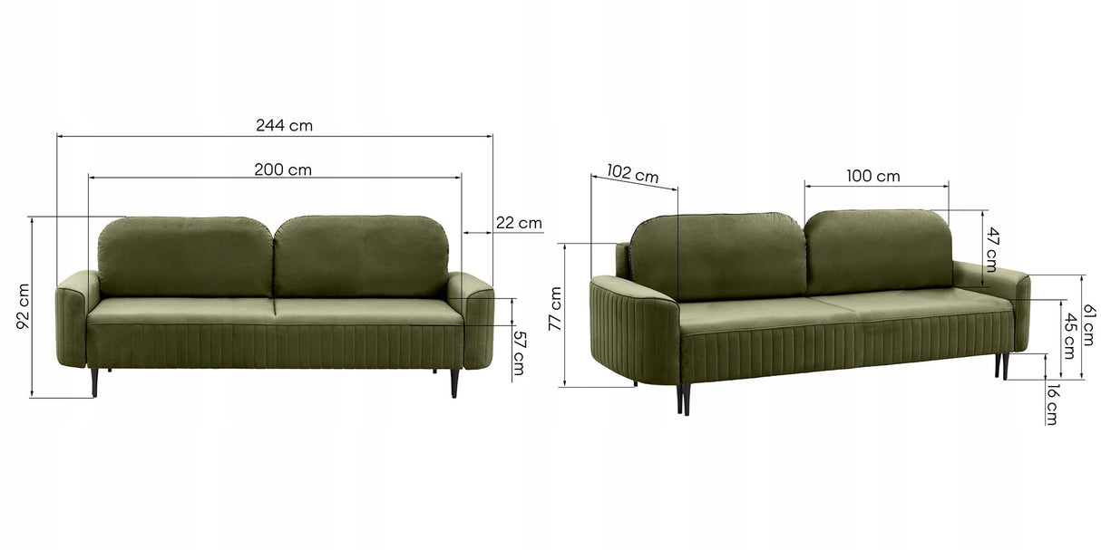 Sofa Rozkładana z Pojemnikiem na Pościel Welurowa Zielona 244x102 cm