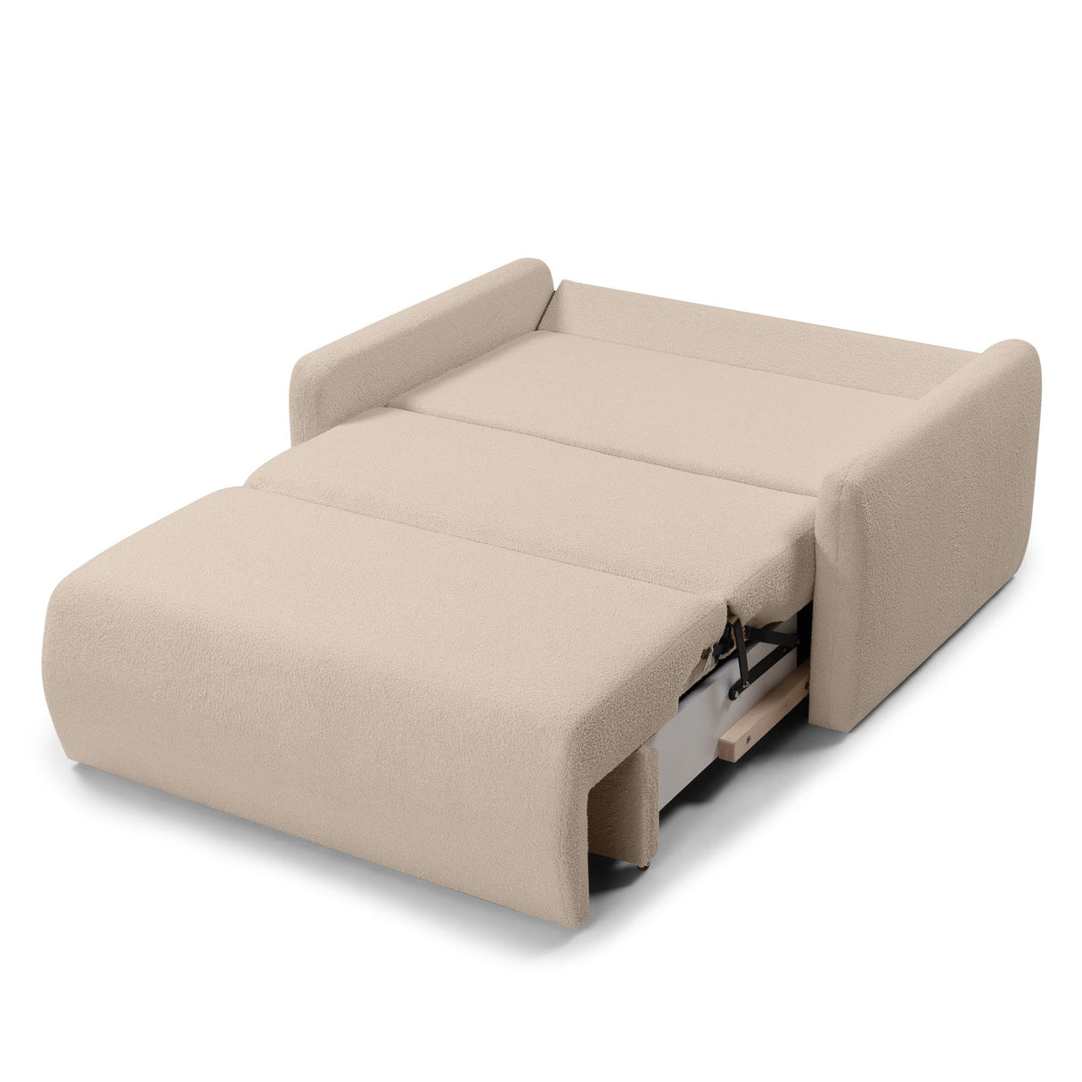 Sofa Salonowa z Funkcją Spania i Pojemnikiem na Pościel Jasnobeżowa Boucle