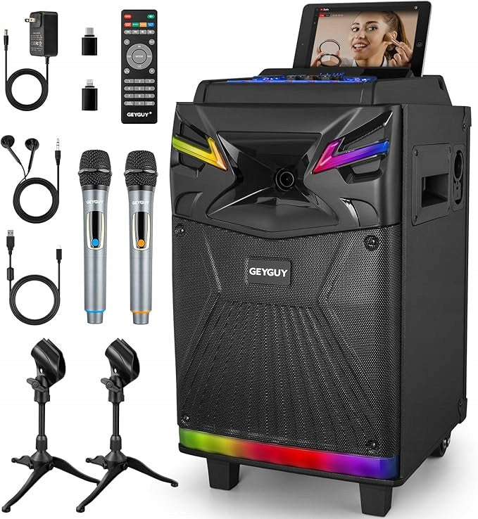 Maszyna do Karaoke z 2 Mikrofonami Bluetooth USB Radio FM AUX