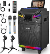 Maszyna do Karaoke z 2 Mikrofonami Bluetooth USB Radio FM AUX