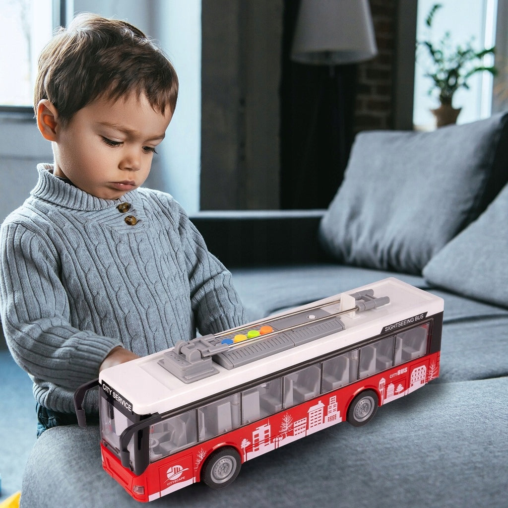 TROLEJBUS AUTOBUS ŚWIATŁA OTWIERANIE DRZWI ELEKTRYCZNY INTERAKTYWNY 1:16
