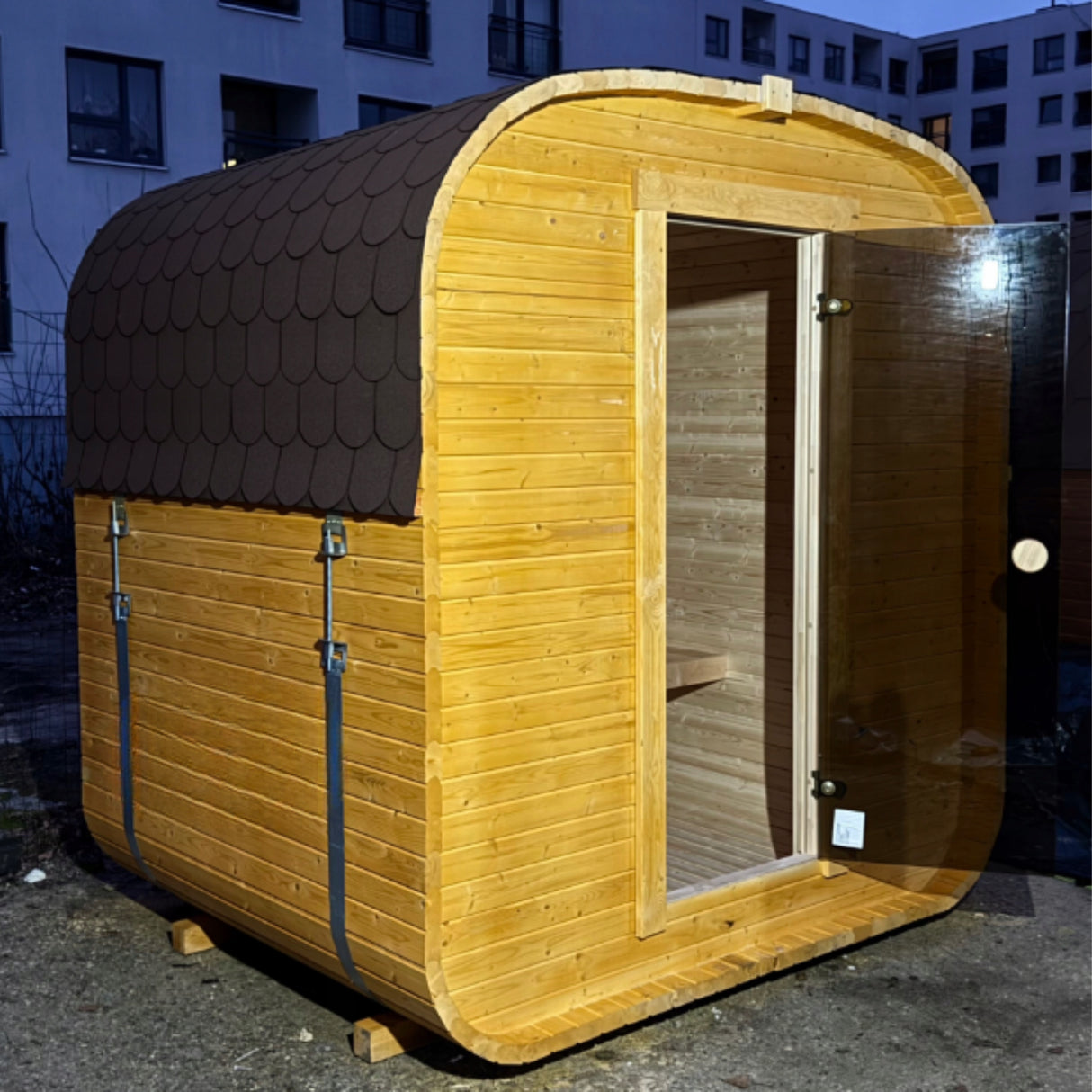 Sauna Ogrodowa Quadro 180 cm Zestaw z Piecem na Drewno i Balią 120 cm