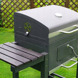 Grill Węglowy z Pokrywą i Półkami na Kółkach Ogrodowy XXL Szary Termometr