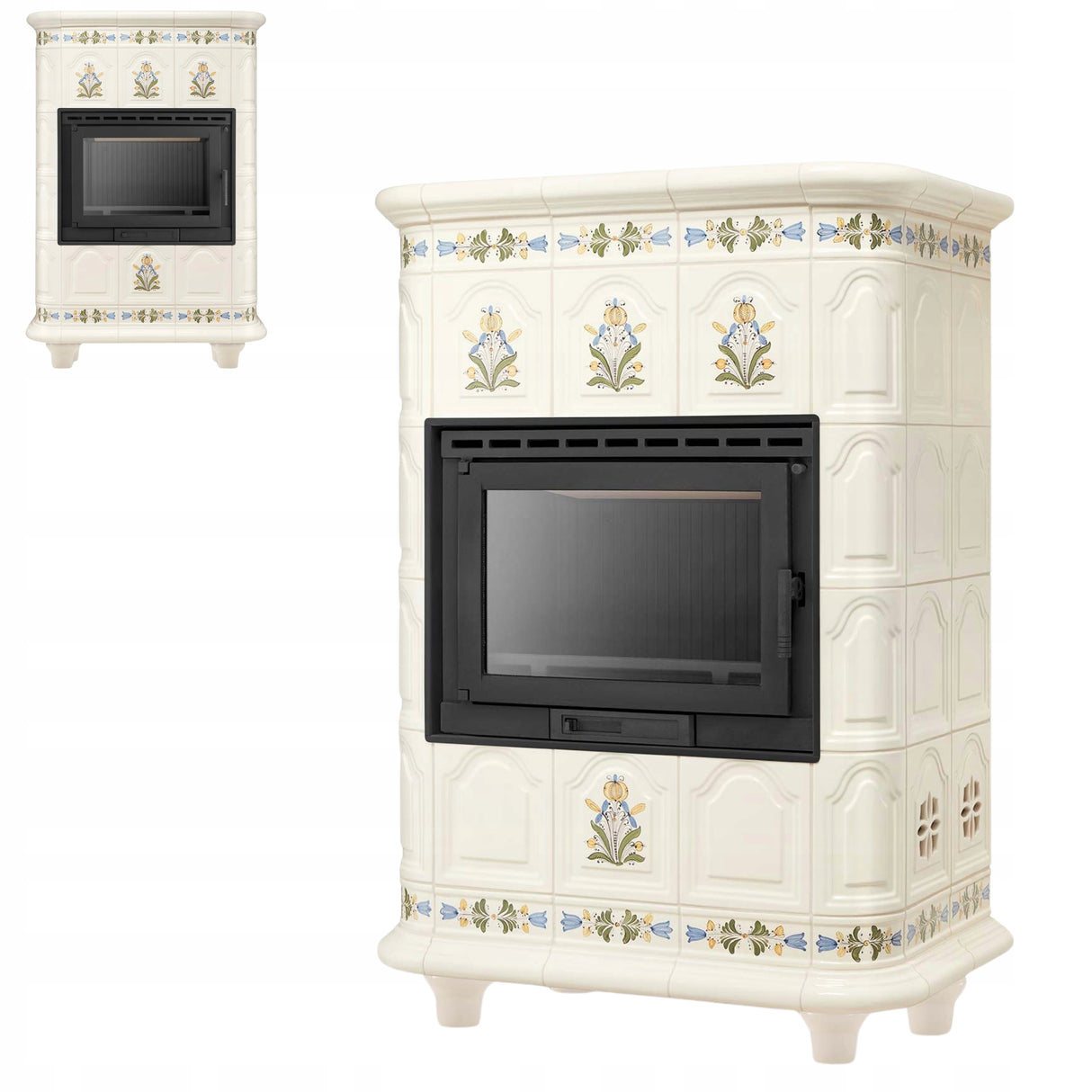 Piec Kominek Kaflowy Ceramiczny Koza 13kW Piecyk Beżowy Obudowa Kominkowa